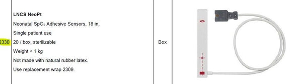 Masimo  Neonatal Spo2 Adhesive Sensors ,18 in  PN:2330 new,original